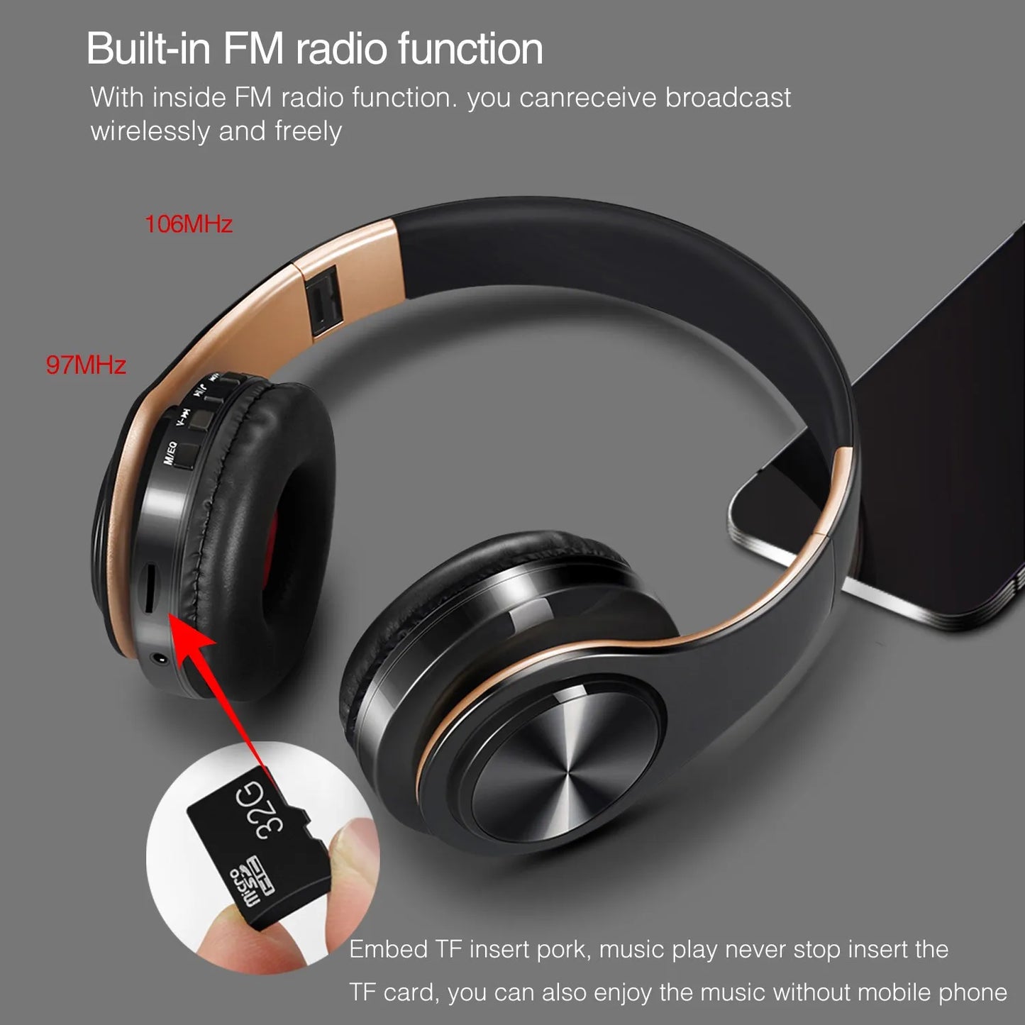 2023 Upgrading Wireless Bluetooth Headphones Stereo Headset Music Sports Overhead Earphone with Mic for Smart Phone TV PC Tablet