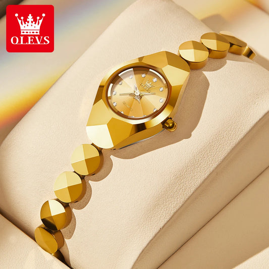 OLEVS 7007 Original Quartz Watch for Women Rhombic Mirror Waterproof Ladies Wristwatch Tungsten Steel Strap Luxury Women's Watch