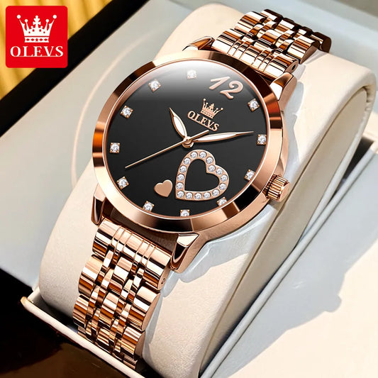 OLEVS 5189 Luxury Quartz Watch For Women Waterproof Luminous Stainless Steel Women's Watches Heart Shape Simple Dial Hand Clock