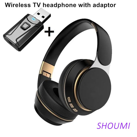 Wireless TV Headphones Bluetooth 5.0 USB Adaptor Stereo Headset Foldable Helmet Earbuds with Mic for Samsung Xiaomi TV PC Music