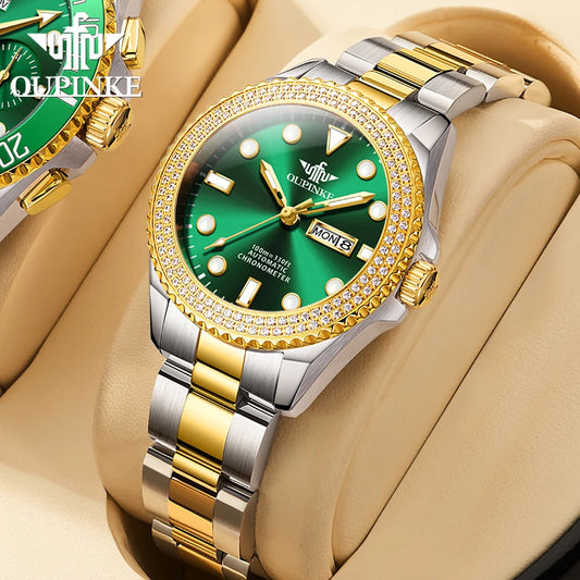 OUPINKE Original Automatic Mechanical Watch for Women Fashion Ladies Watch Waterproof Luminous Dual Calendar Lady Wrist Watch